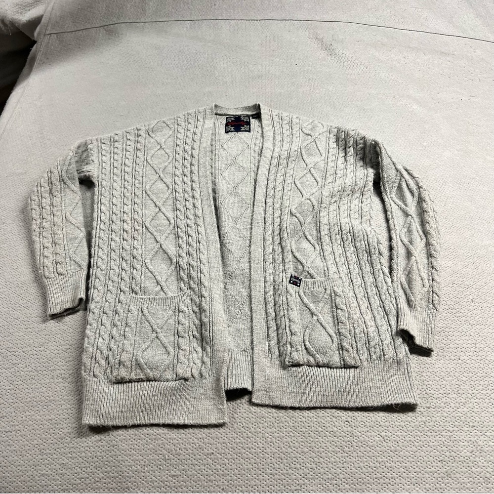 Superdry Grey Chunky Cable Knit Oversized Open Cardigan Size 4 EUC